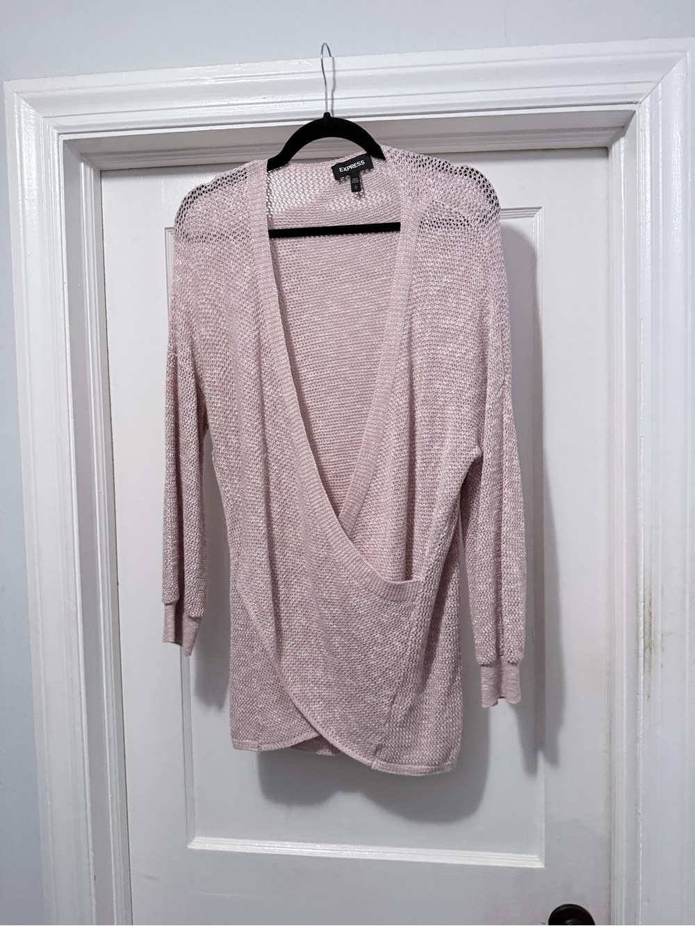 Express Light Pink Draped Open-Front Knit Cardigan